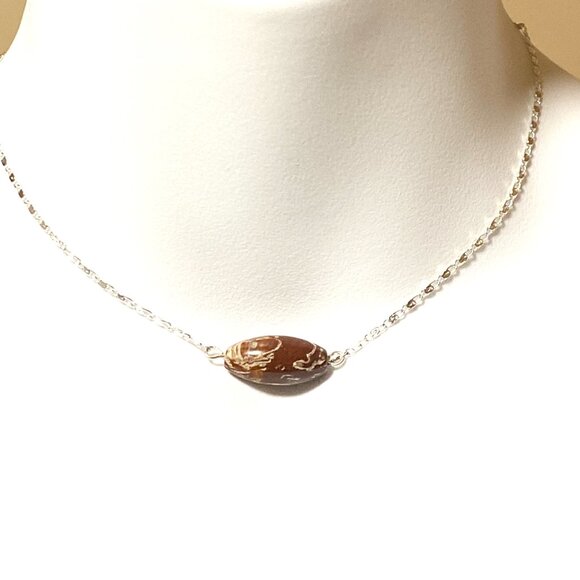2/$20,Convoluted Jasper Necklace, Genuine Gemstone Bar Pendant & Stainless Chain - Picture 2 of 13